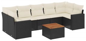 Set Divani da Giardino con Cuscini 8 pz Nero in Polyrattan