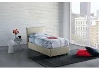 Letto singolo Candida, Letto contenitore con rivestimento in tessuto, Made in Italy, Apertura laterale, adatto per materasso cm 80x190, Beige