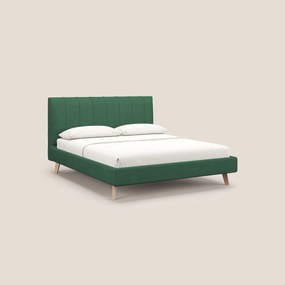 Selene letto imbottito con piedini naturali sfoderabile in tessuto impermeabile T02 verde