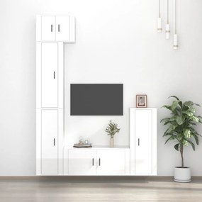 Set Di Mobili Porta Tv 5 Pz Bianco Lucido İn Legno Multistrato /