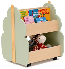 Costway Libreria in legno per bambini con organizzatore di libri, Scaffale di stoccaggio a 2 livelli 52x46x62,5cm Verde