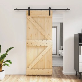 Porta Scorrevole Con Set Hardware 85x210 Cm Legno Massello Pino /