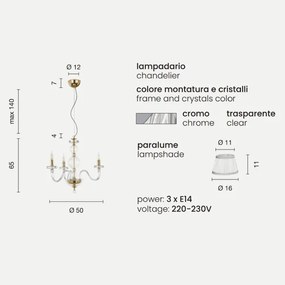 Lampada a sospensione BACH con paralume in vetro trasparente 3 LUCI CROMO