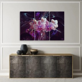 Quadro su tela 3  pannelli, Orchidea bianca su uno sfondo scuro  Dimensioni 90x60