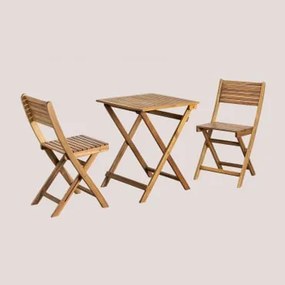 Set tavolo da giardino pieghevole e 2 sedie Delawer Acacia Marrone - Sklum