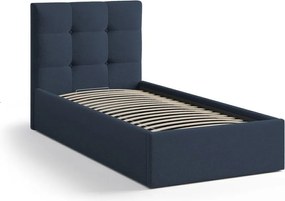 Letto singolo imbottito blu con contenitore con rete inclusa 90x200 cm Phaedra – Micadoni