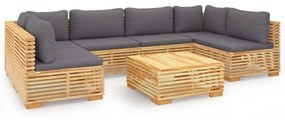 Set divani da giardino 7 pz con cuscini legno massello di teak