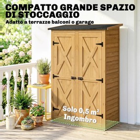 Capanno Armadio Porta Attrezzi da Giardino 115x53x156 cm con Ripiani Interni in Legno di Abete Marrone...