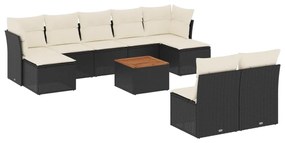 Set Divani da Giardino 10pz con Cuscini in Polyrattan Nero