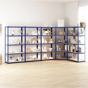 Scaffali A 5 Ripiani 5 Pz Blu İn Acciaio E Legno Multistrato /