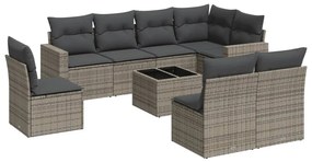 Set divano da giardino 9 pz con cuscini grigio in polyrattan