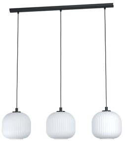 Lampadario Contemporaneo Mantunalle 3 Luci Acciaio Nero Vetro Bianco