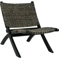 Sedia Relax Nera in Rattan Kubu Naturale e Mogano Massello 285802