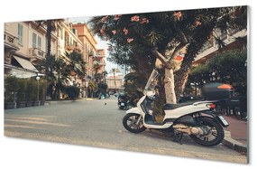 Quadro di vetro Moto palme città estate 100x50 cm