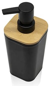 Dispenser sapone in finitura nera opaca con dettagli in bambù