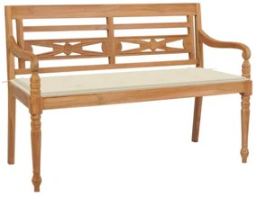 Panca Batavia con Cuscino Crema 120 cm Massello di Teak