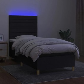 Letto a molle con materasso e led nero 80x200 cm in tessuto