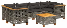 Set divani da giardino 7 pz con cuscini grigio in polyrattan