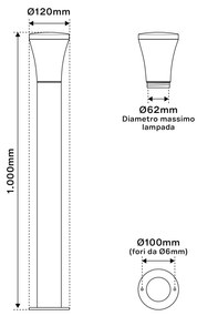 Paletto da Giardino 100cm, Acciaio Inox, IK06, IP54, E27, Serie DELTA Colore Inox