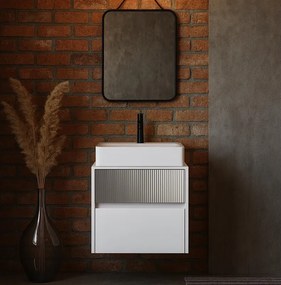 Mobile da bagno sospeso sotto lavabo Niwa 2 cassetti L 59.5 x H 50 x P 45.5 cm bianco e grigio carbone cannettato