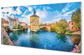Quadro vetro Germania ponti sul fiume città vecchia 100x50 cm