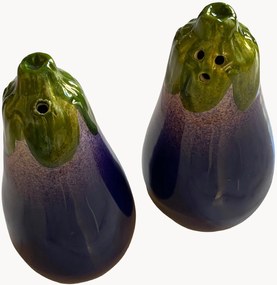 Saliera e pepiera fatte a mano a forma di melanzana Napoli, set da 2