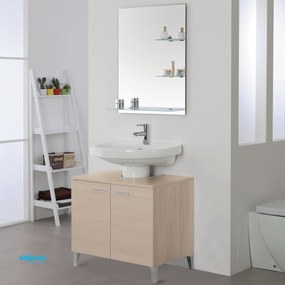 Mobile Bagno A Terra "Stella" Da 70 cm Composto Da Due Ante Lavabo E Specchio Con Mensole Finitura Larice