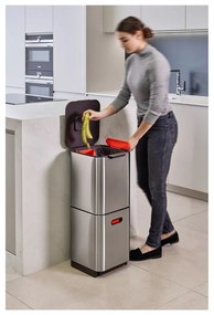 Bidone in acciaio per rifiuti differenziati in argento 40 l Totem Compact - Joseph Joseph