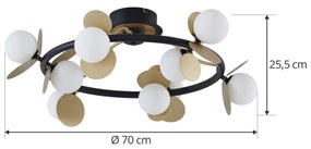 Lucande Pallo Plafoniera a LED, rotonda, a 9 luci, nero/oro
