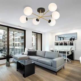Lampadario Magnum Nero e Oro con 6 Sfere Satinate E14 da soffitto