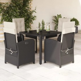 Set Da Pranzo Da Giardino 5 Pz Nero Con Cuscini İn Polyrattan /