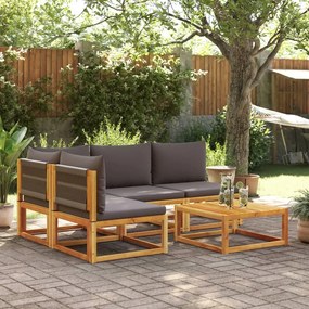 Set divano da giardino 5 pz con cuscini legno massello acacia