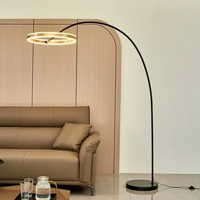Lucande Lampada ad arco a LED Yekta, color ottone, 183 cm, dimmerabile