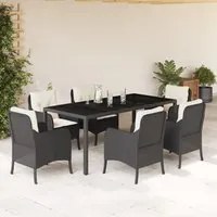 Set da Pranzo da Giardino 7 pz Nero con Cuscini in Polyrattan 3211846