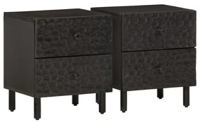 Comodini 2pz Neri 40x33x46 Cm İn Legno Massello Di Mango /