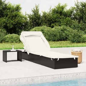 Lettino con tetto pieghevole nero 213x63x97 cm polyrattan