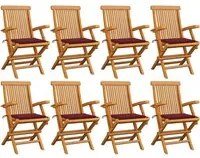 Sedie da Giardino con Cuscini Rosso Vino 8 pz Massello di Teak cod mxl 72199