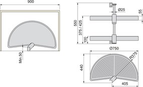 Cestello Girevole Ø75 cm per Mobile da Cucina 90 cm in Plastica Emuca Grigio...