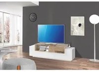 Porta Tv New Coro 160 2+1 Ante Con Ripiano In Vetro Colore Bianco Lucido/Acero Pereira