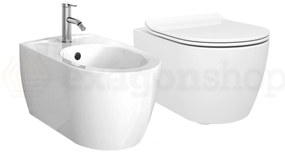 Candy Coppia sanitari sospesi Vaso E Bidet senza brida in ceramica Con Sedile soft close Bianco