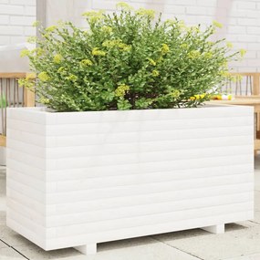 Fioriera Da Giardino Bianca 90x40x49,5cm Legno Massello Di Pino /