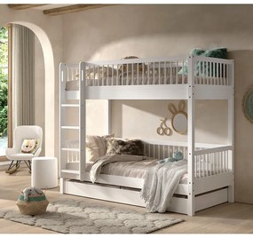 Letto da bambini a castello/estraibile bianco in faggio massiccio con contenitore con rete inclusa 90x200 cm Forrest – Vipack