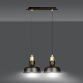 Lampadario Industrial 2 Luci Ibor In Acciaio Nero Con Elementi In Oro