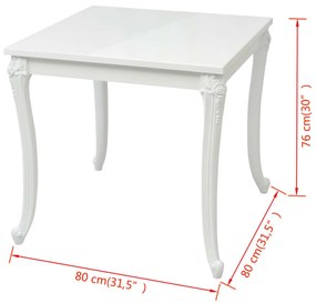 Tavolo da pranzo 80x80x76 cm bianco lucido