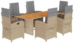 Set da pranzo da giardino 7 pz con cuscini beige in polyrattan