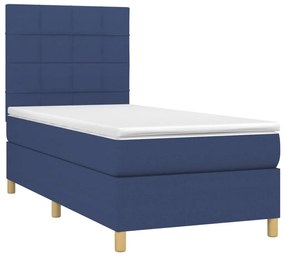 Letto a molle con materasso e led blu 90x200 cm in tessuto