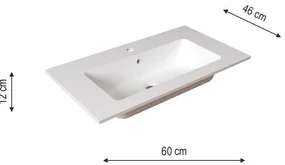Lavabo integrale rettangolare L 60.5 x H 14 x P 46 cm in resina bianco opaco