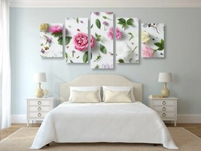 Quadri 5 pezzi – Delicata natura morta di fiori