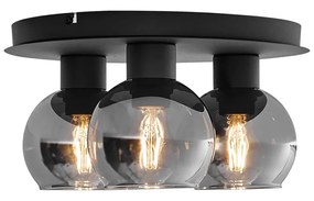 Plafoniera smart nera con vetro fumé 3 luci incl. WiFi A60 - Vidro