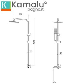 Kamalu - colonna doccia design quadrato con soffione, doccetta e flessibile | v300c